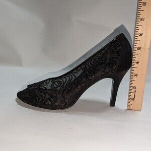 Adrianna Papell 9M Black Sequin Embellished Peep Toe Heels